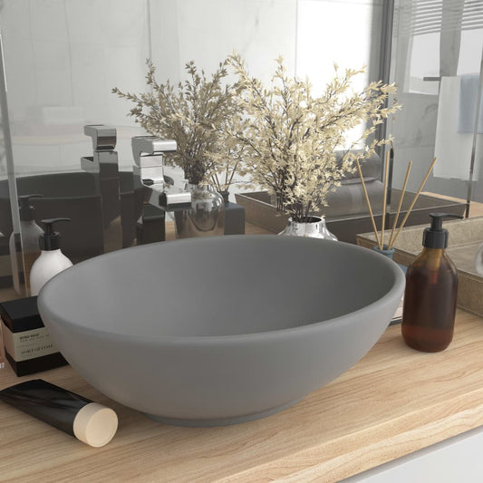 Lavabo ovale en céramique mat 40 cm Gris clair mat | Maison Vasque