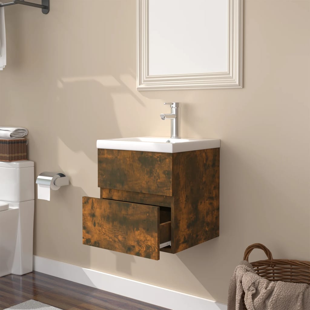 Meuble sous-vasque 41 cm – H 18,5 cm Chêne fumé | Maison Vasque