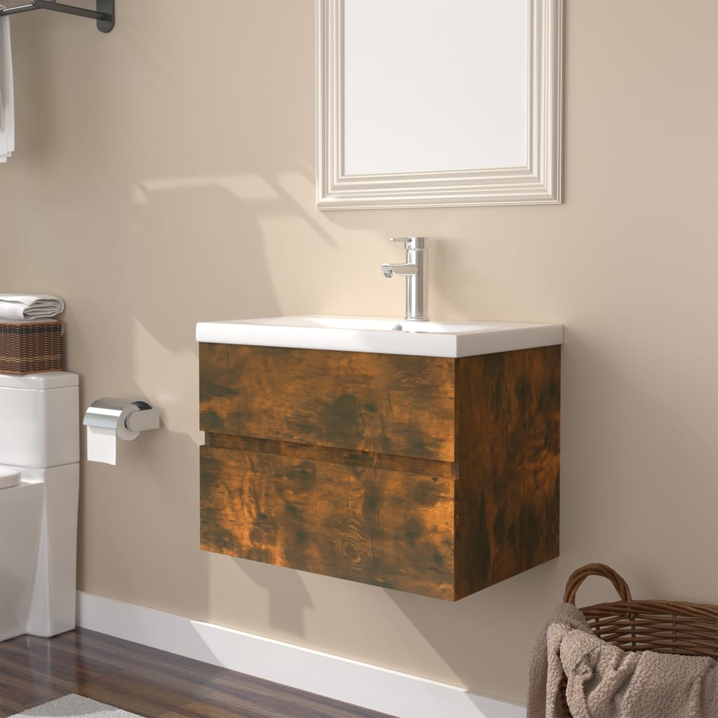 Meuble sous vasque 60 cm H 62 cm Chêne fumé | Maison Vasque