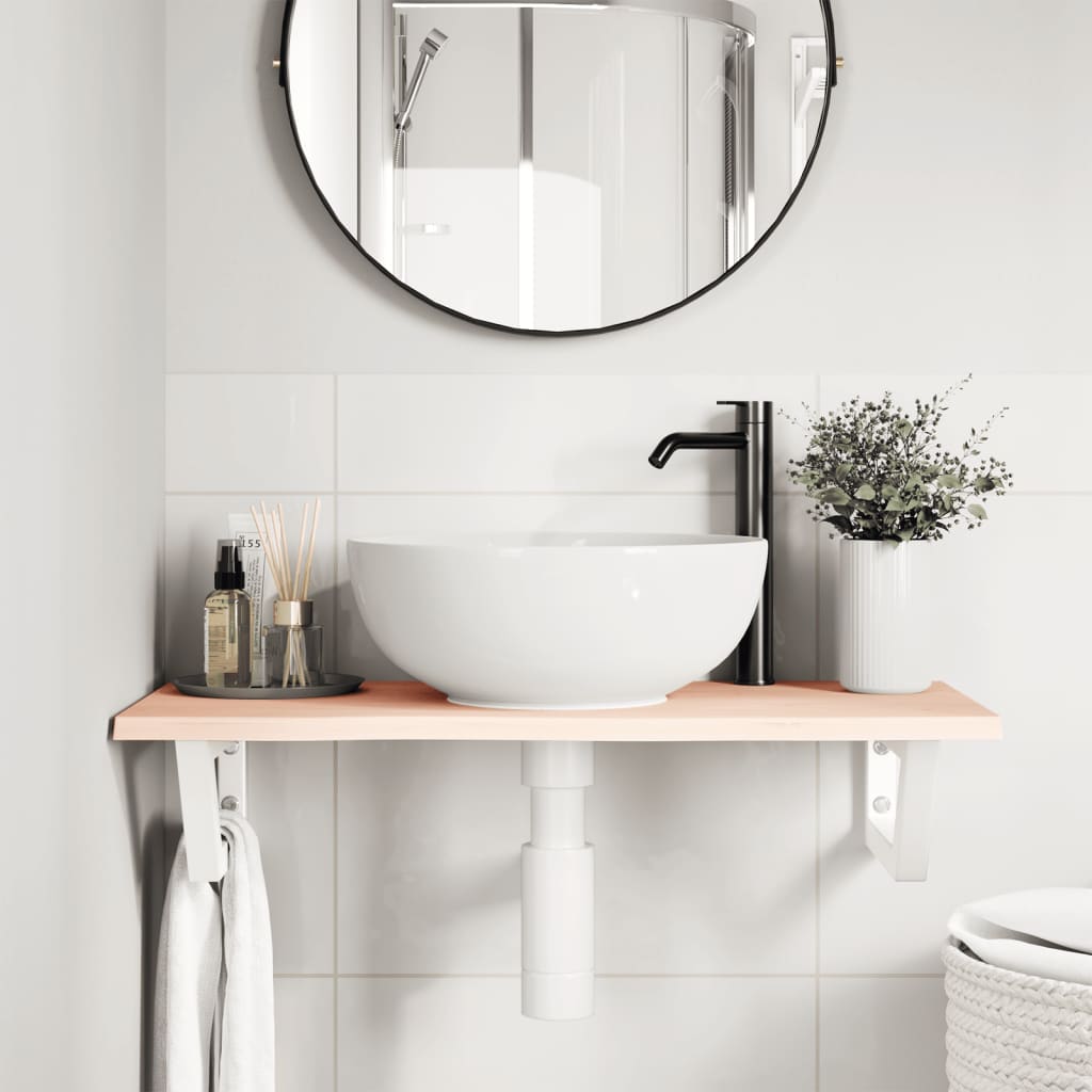 Étagère de salle de bain murale 80 cm Marron et blanc | Maison Vasque