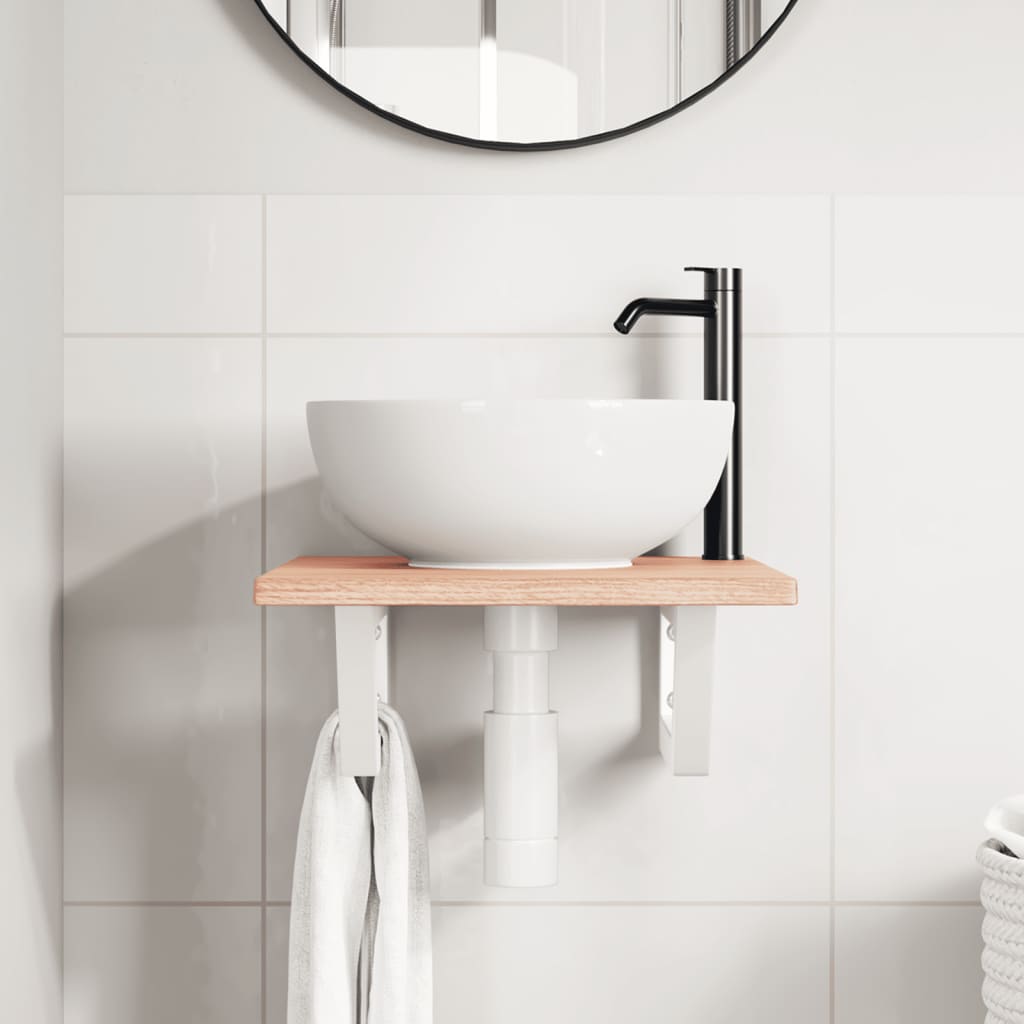 Étagère de salle de bain murale 40 cm Marron clair et blanc | Maison Vasque
