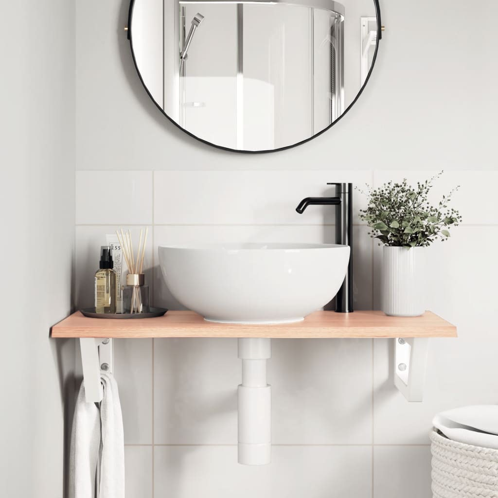 Étagère de salle de bain murale 80 cm Marron clair et blanc | Maison Vasque