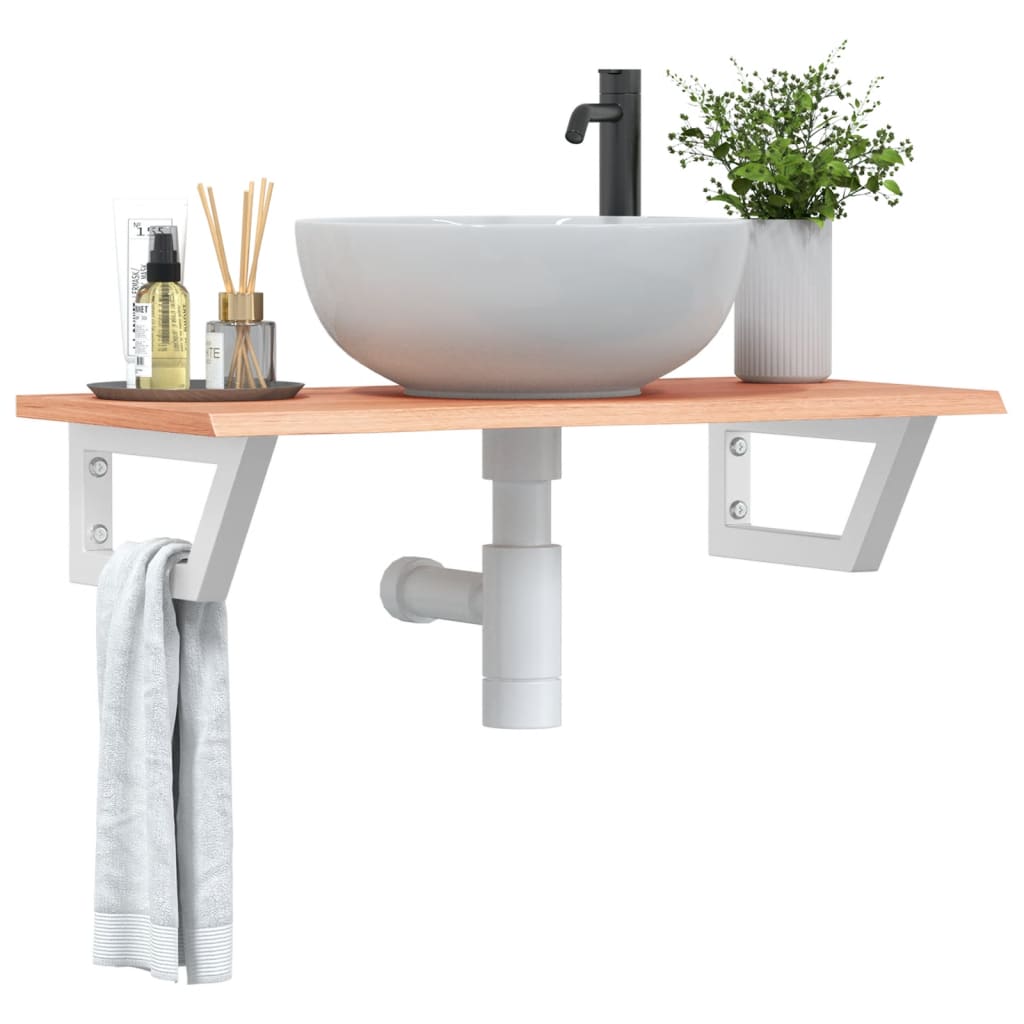 Étagère de salle de bain murale 80 cm Marron clair et blanc | Maison Vasque