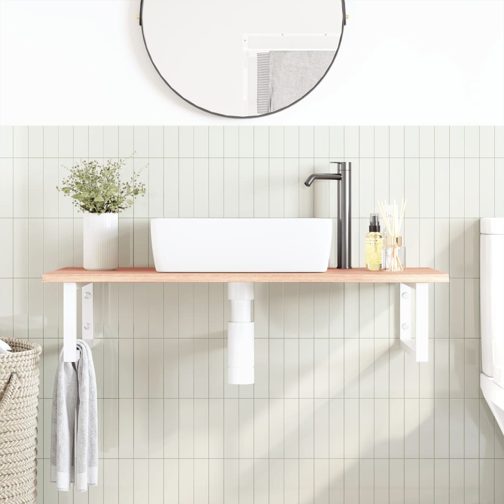 Étagère de salle de bain murale 100 cm Marron clair et blanc | Maison Vasque