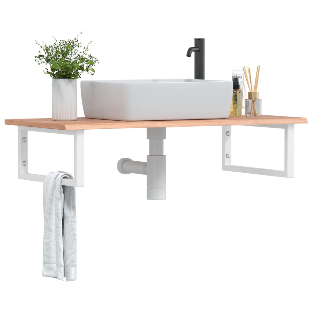 Étagère de salle de bain murale 100 cm Marron clair et blanc | Maison Vasque