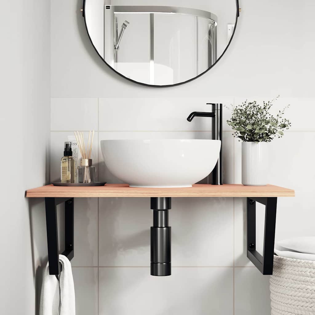 Étagère de salle de bain murale 80 cm Marron clair et noir | Maison Vasque