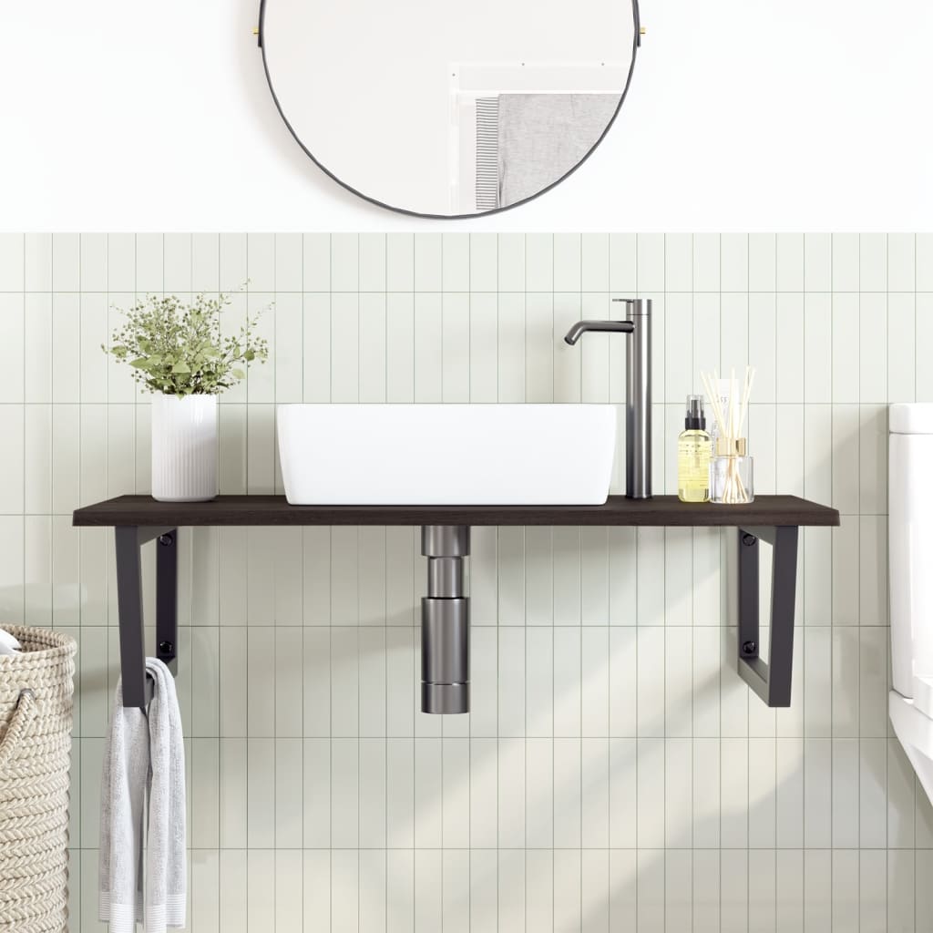 Étagère de salle de bain murale 100 cm marron foncé et noir | Maison Vasque
