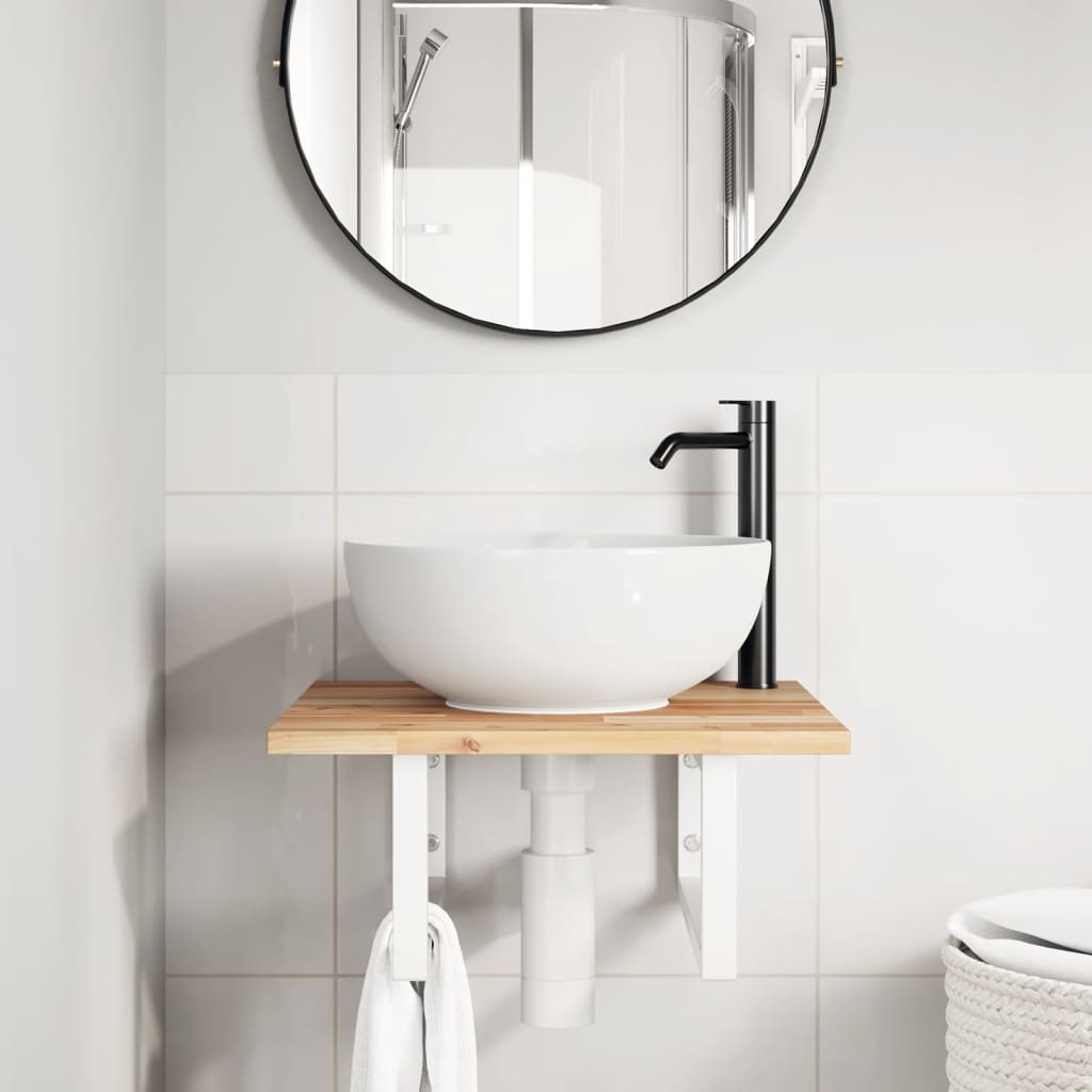 Étagère de salle de bain murale 50 cm Marron et blanc | Maison Vasque