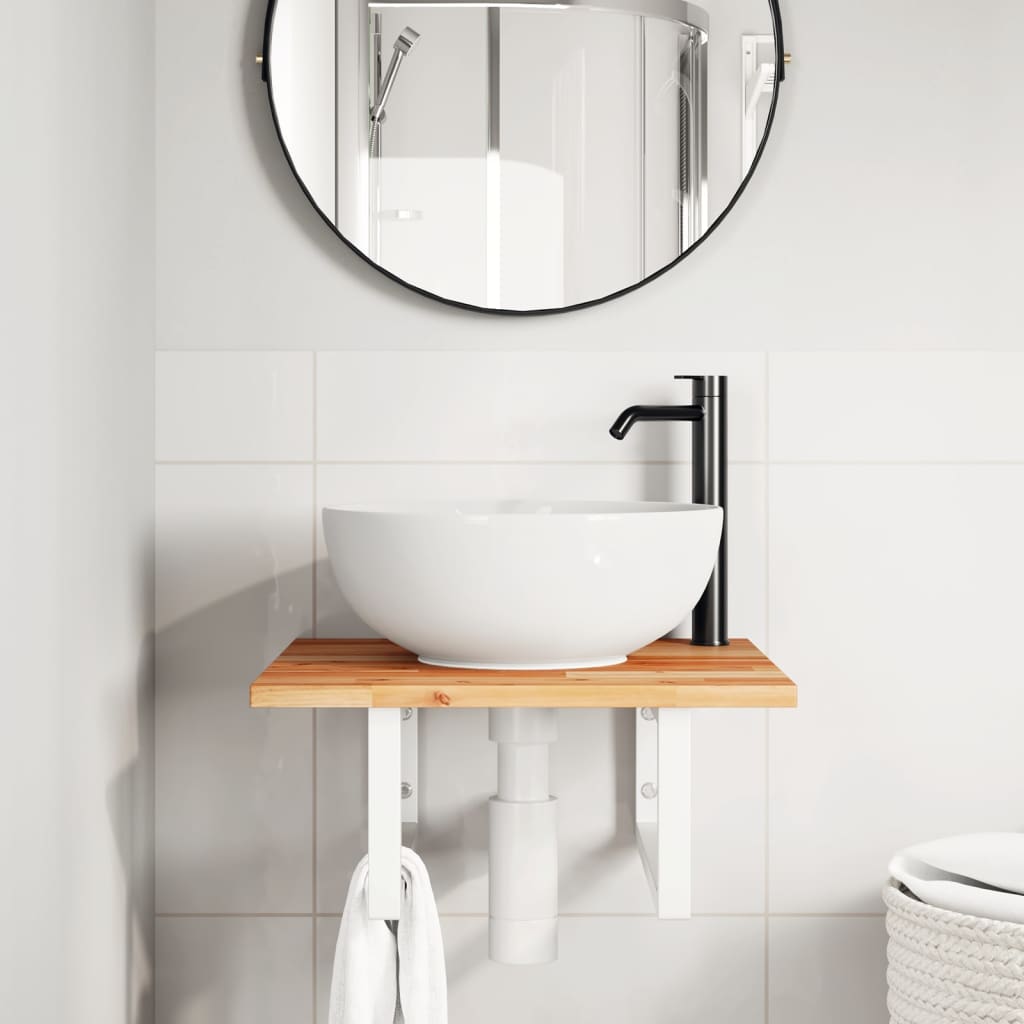 Étagère de salle de bain murale 50 cm marron foncé et blanc | Maison Vasque