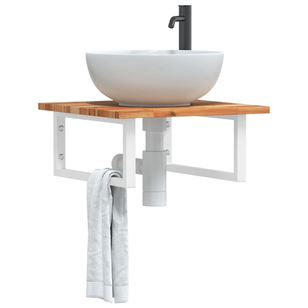 Étagère de salle de bain murale 50 cm marron foncé et blanc | Maison Vasque