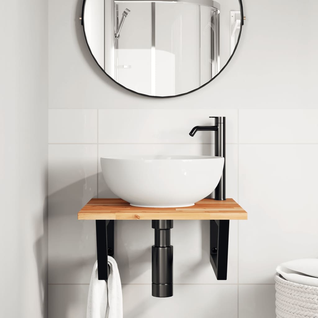 Étagère de salle de bain murale 50 cm marron foncé et noir | Maison Vasque