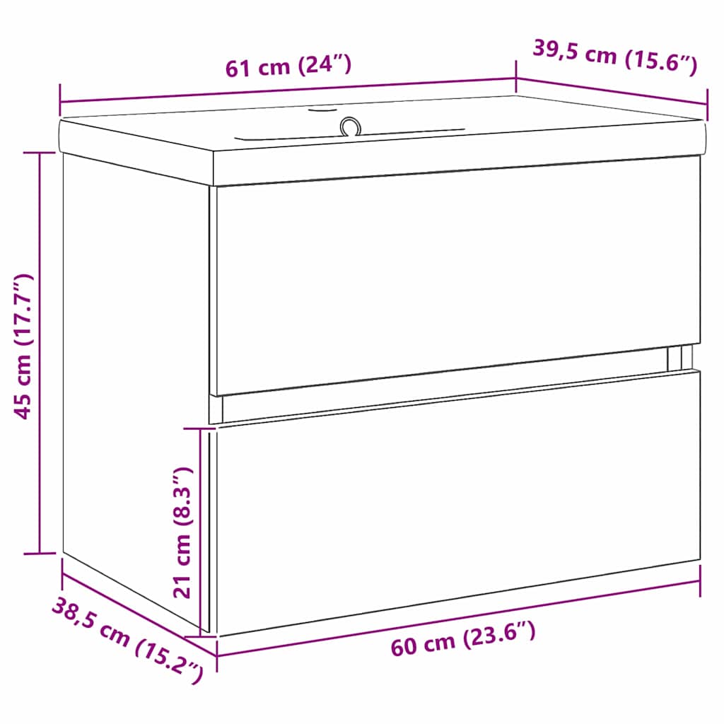 Meuble sous-vasque 60 cm – H 62 cm Chêne noir | Maison Vasque